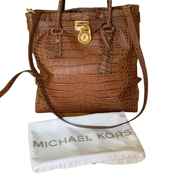 Michael Kors Hamilton Convertible Satchel/Tote Embossed Leather Womens Handbag - Picture 9 of 16